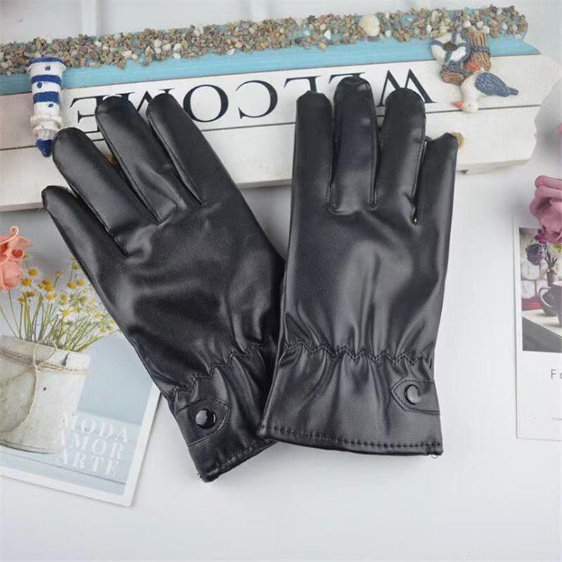 Men's Casual PU Leather Winter Cycling Plus Velvet Thickened Outdoor Windproof