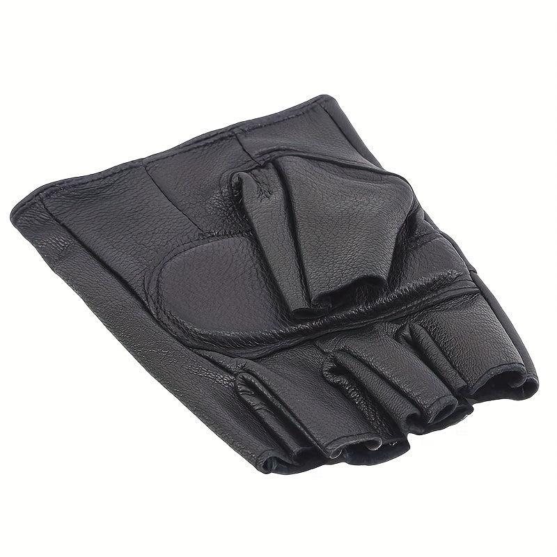 Men's Leather Fingerless Gloves for Motorcycling