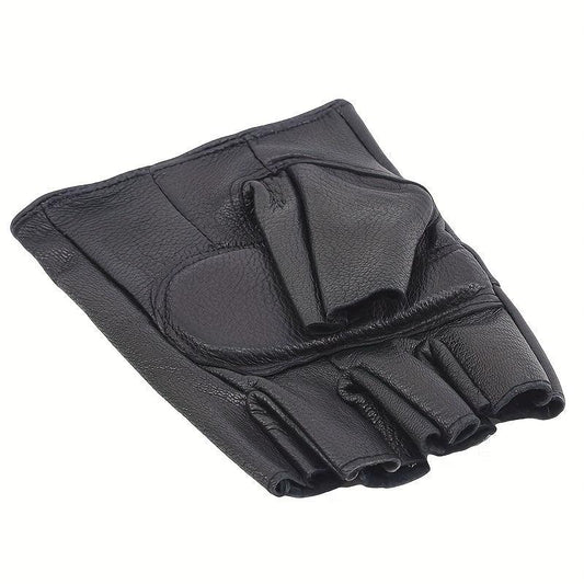 Men's Leather Fingerless Gloves for Motorcycling