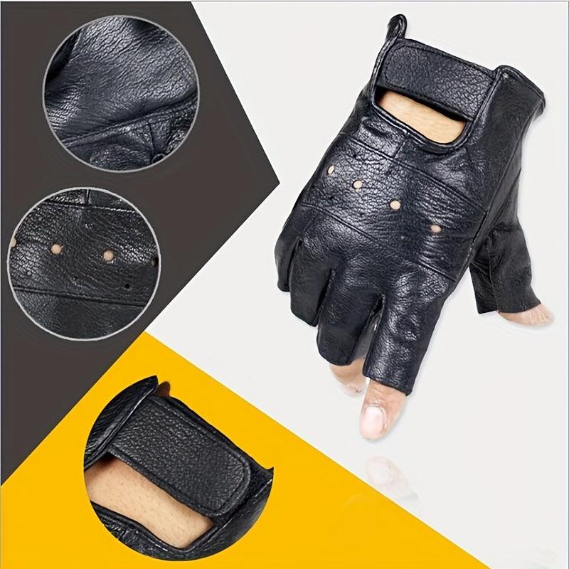Men's Leather Fingerless Gloves for Motorcycling