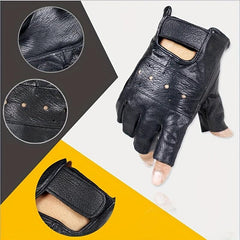 Men's Leather Fingerless Gloves for Motorcycling