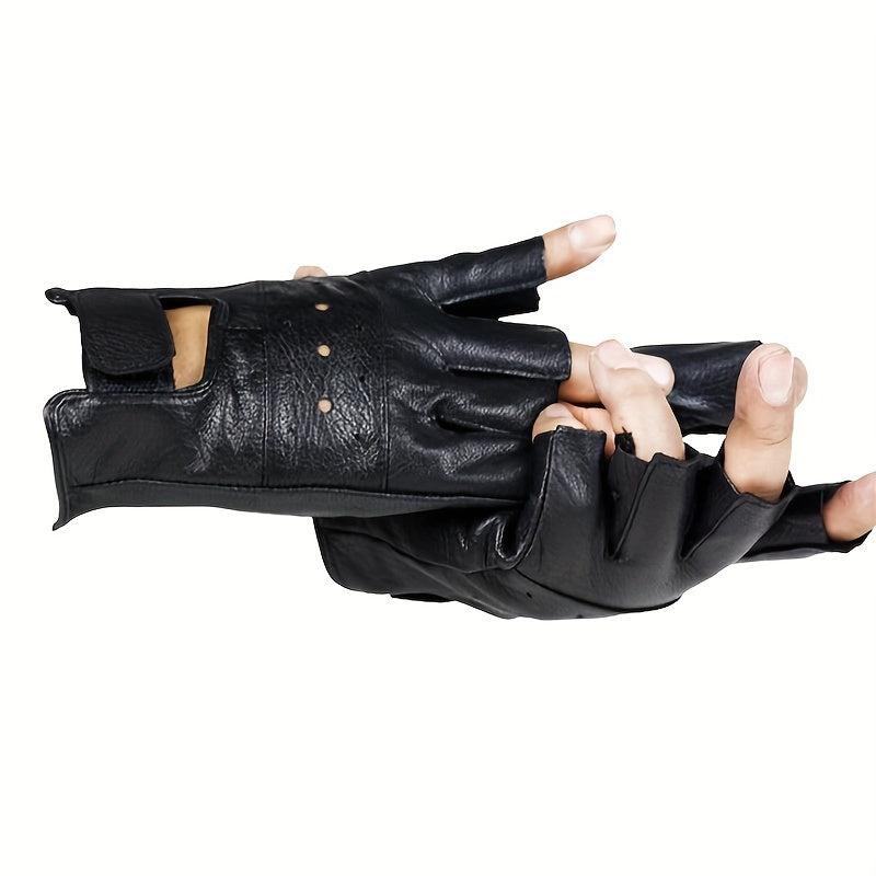 Men's Leather Fingerless Gloves for Motorcycling
