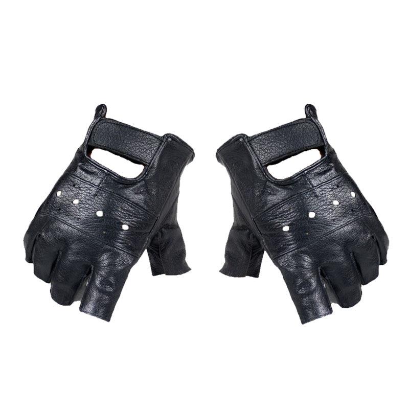 Men's Leather Fingerless Gloves for Motorcycling