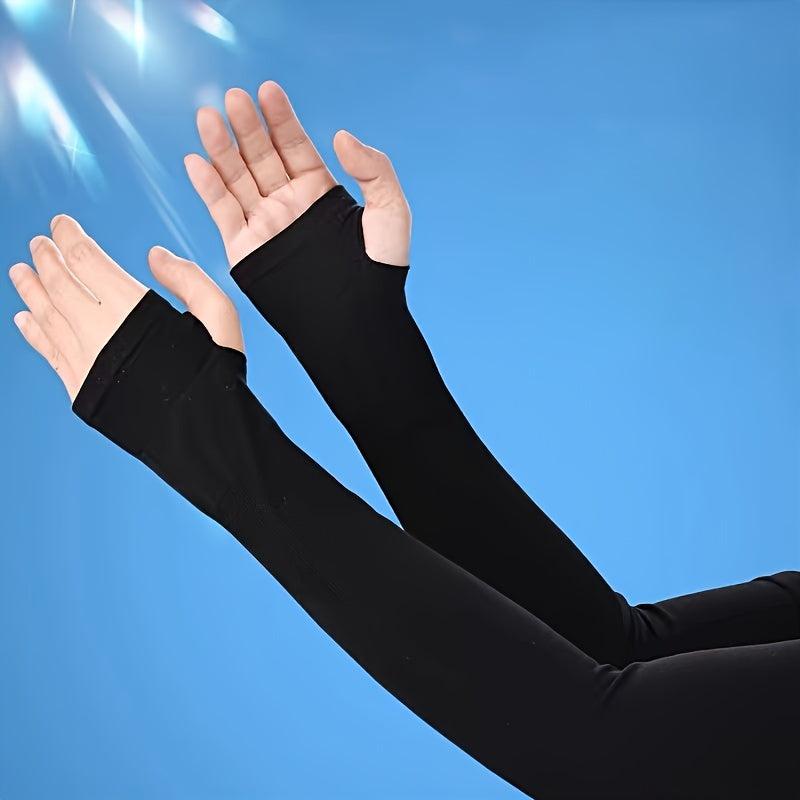 Long Solid Breathable Sleeves with Finger Holes for Sports