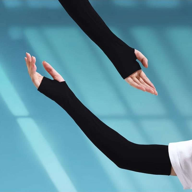 Long Solid Breathable Sleeves with Finger Holes for Sports