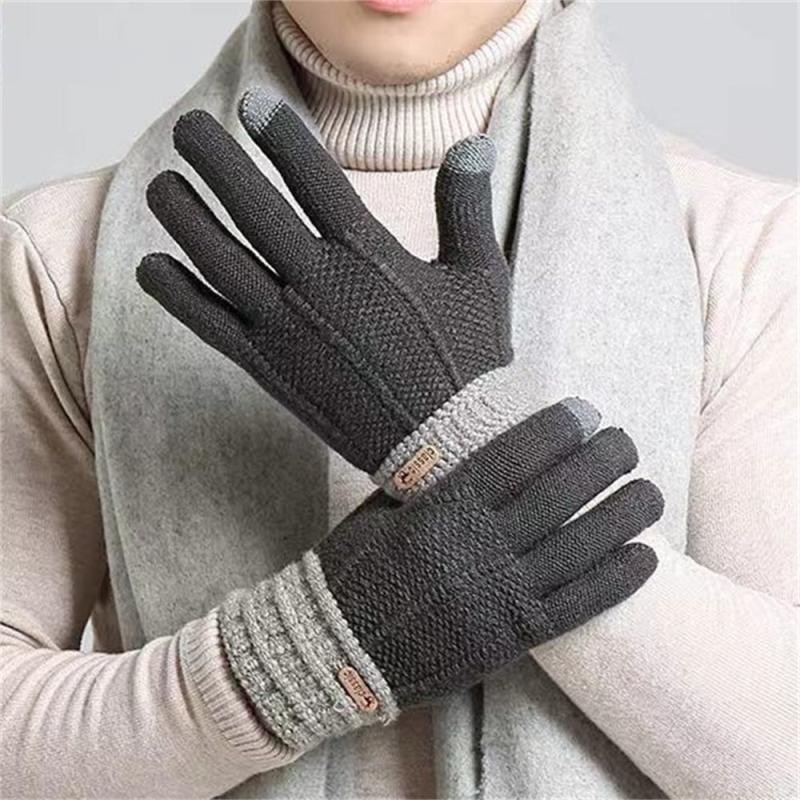 Men's Winter Warm Knitted Touch Screen Gloves Plus Velvet Thicken