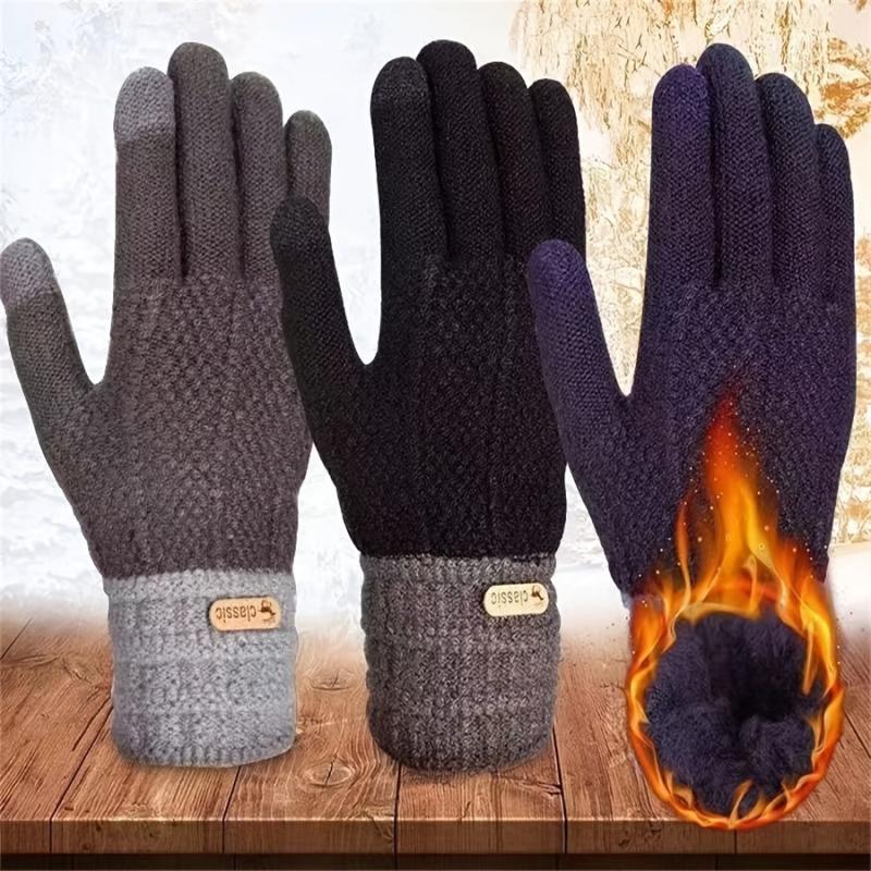 Men's Winter Warm Knitted Touch Screen Gloves Plus Velvet Thicken