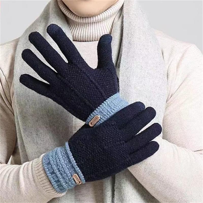 Men's Winter Warm Knitted Touch Screen Gloves Plus Velvet Thicken