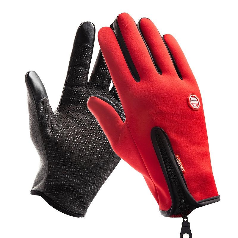 Winter Warm Gloves with Zipper Non-slip Touch Screen Outdoor Sports