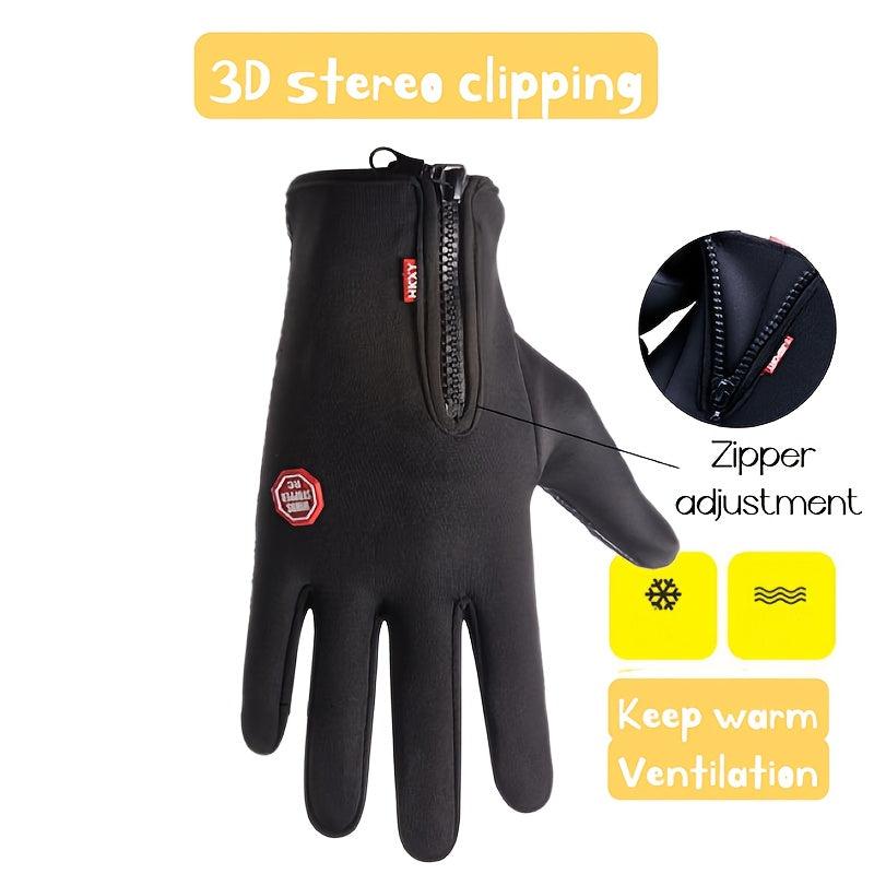 Winter Warm Gloves with Zipper Non-slip Touch Screen Outdoor Sports