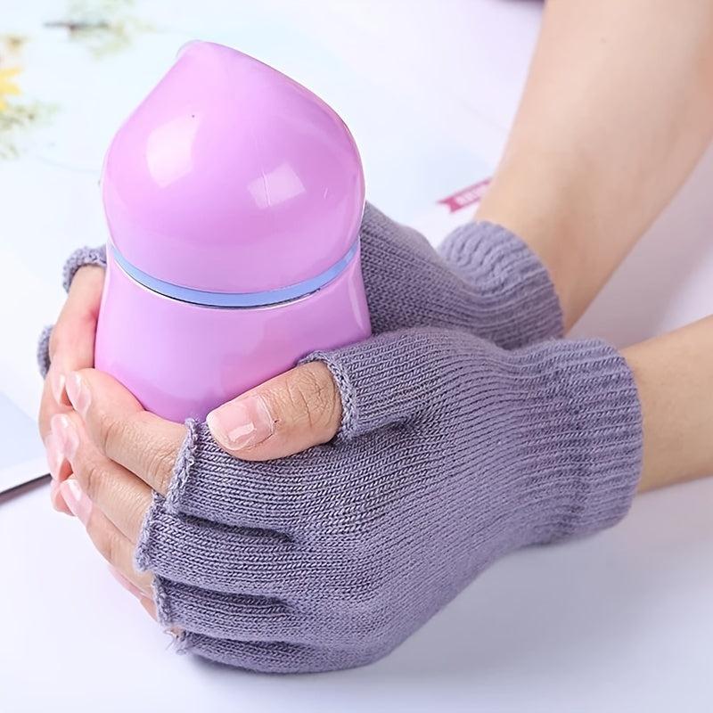 Unisex Half Finger Fingerless Knitted Wrist Gloves Winter Warm Work Gloves