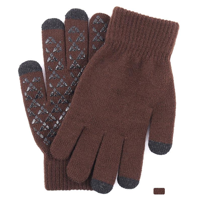 Men's Fleece Touch Screen Gloves Winter Thickened Warm Wool Knitted Gloves