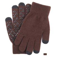 Men's Fleece Touch Screen Gloves Winter Thickened Warm Wool Knitted Gloves