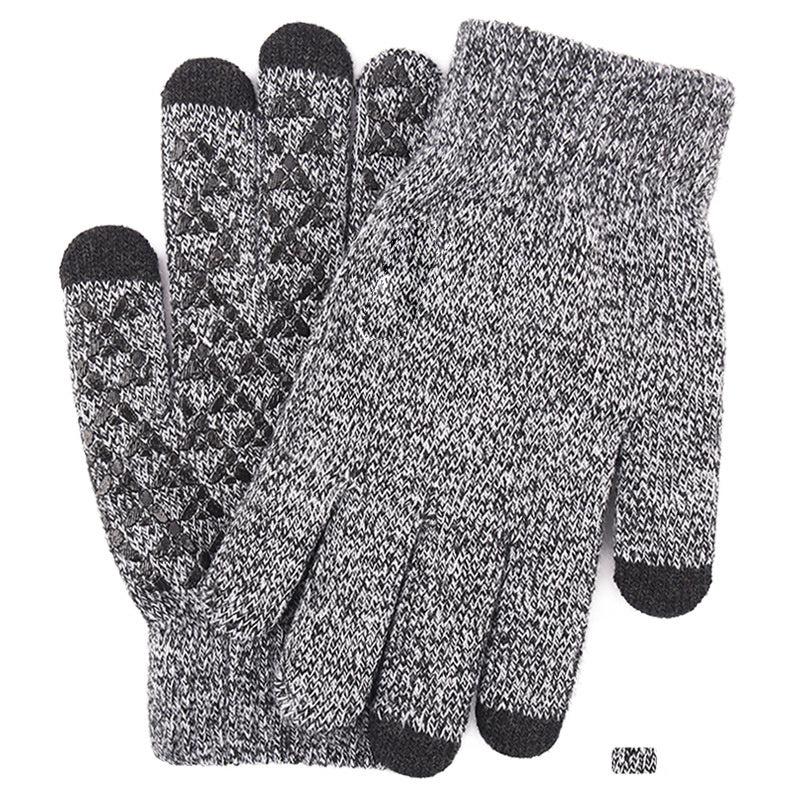 Men's Fleece Touch Screen Gloves Winter Thickened Warm Wool Knitted Gloves