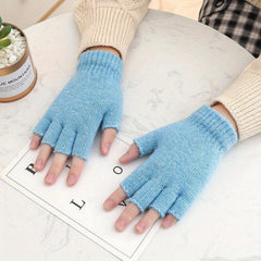 Half Finger Fingerless Gloves Wool Knit Wrist Winter Warm Workout Gloves