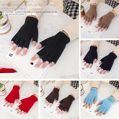 Half Finger Fingerless Gloves Wool Knit Wrist Winter Warm Workout Gloves