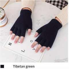 Half Finger Fingerless Gloves Wool Knit Wrist Winter Warm Workout Gloves