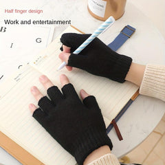 Half Finger Fingerless Gloves Wool Knit Wrist Winter Warm Workout Gloves