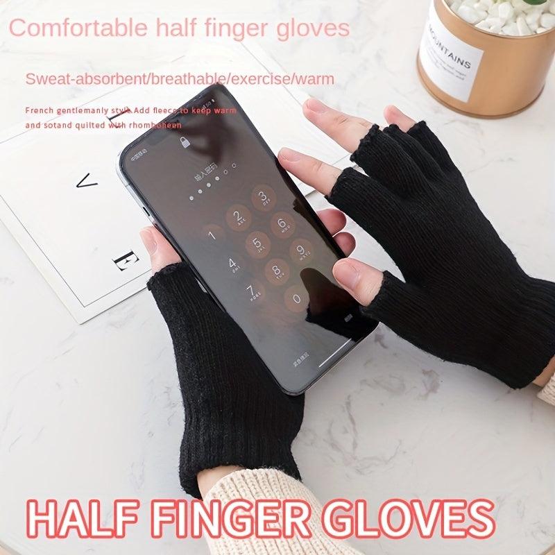 Half Finger Fingerless Gloves Wool Knit Wrist Winter Warm Workout Gloves