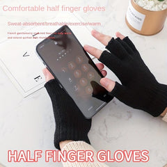 Half Finger Fingerless Gloves Wool Knit Wrist Winter Warm Workout Gloves