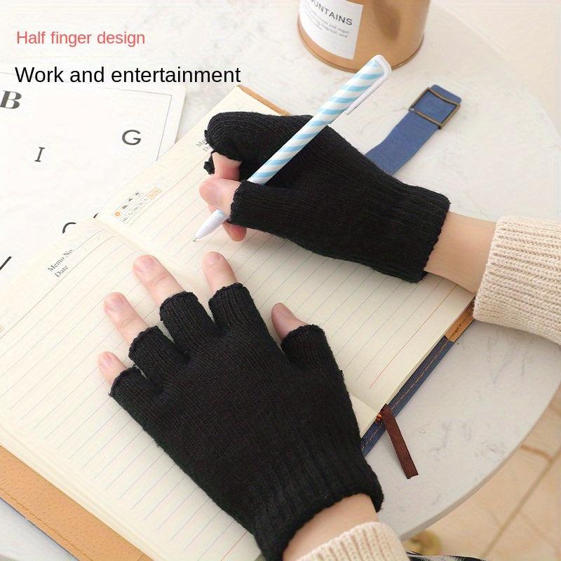 Half Finger Fingerless Gloves Wool Knit Wrist Winter Warm Workout Gloves