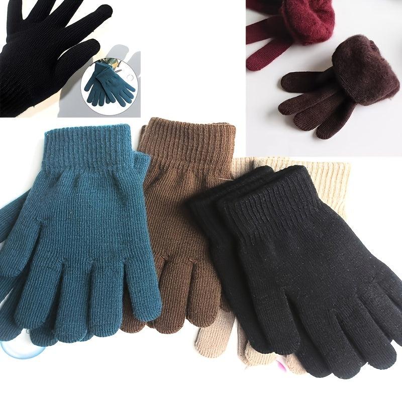 Solid Knit Thermal Gloves for Autumn & Winter