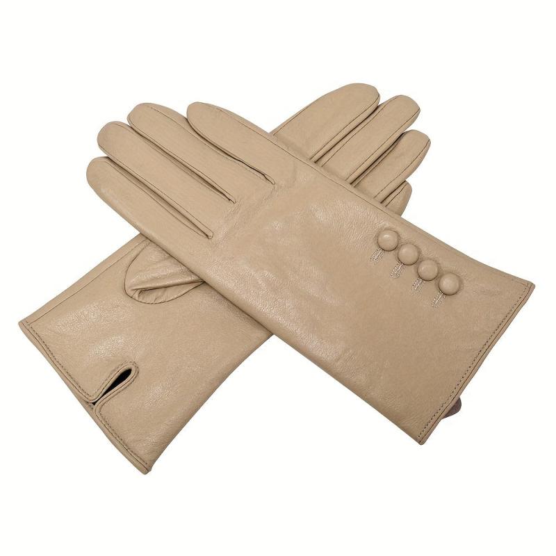 Embroidered Elastic Cuff Sheepskin Gloves