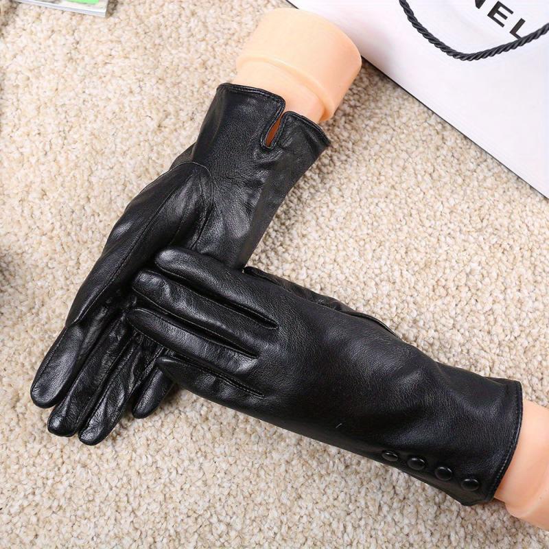 Embroidered Elastic Cuff Sheepskin Gloves