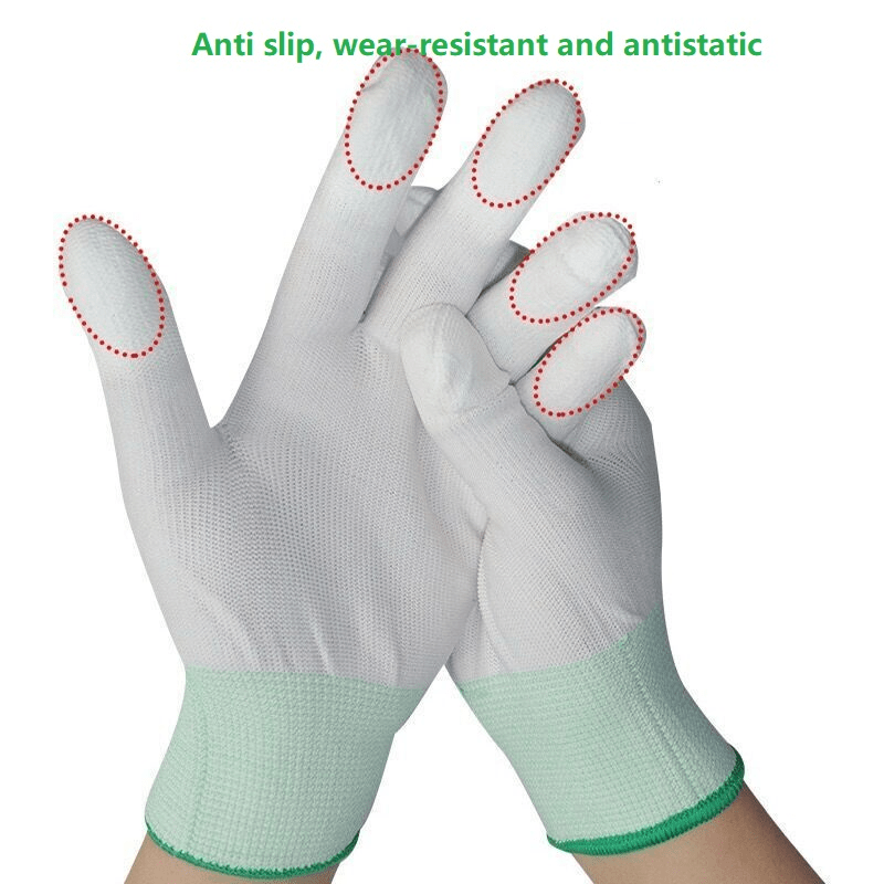 12Pairs Nylon PU Finger Coated Gloves Anti static Knitted Gloves