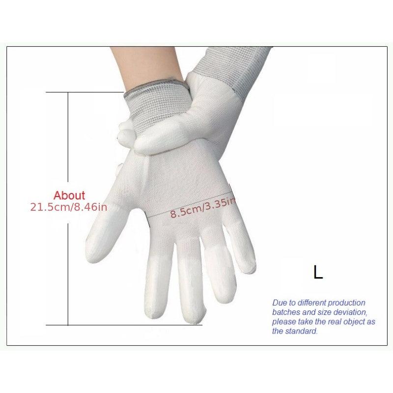 12Pairs Nylon PU Finger Coated Gloves Anti static Knitted Gloves