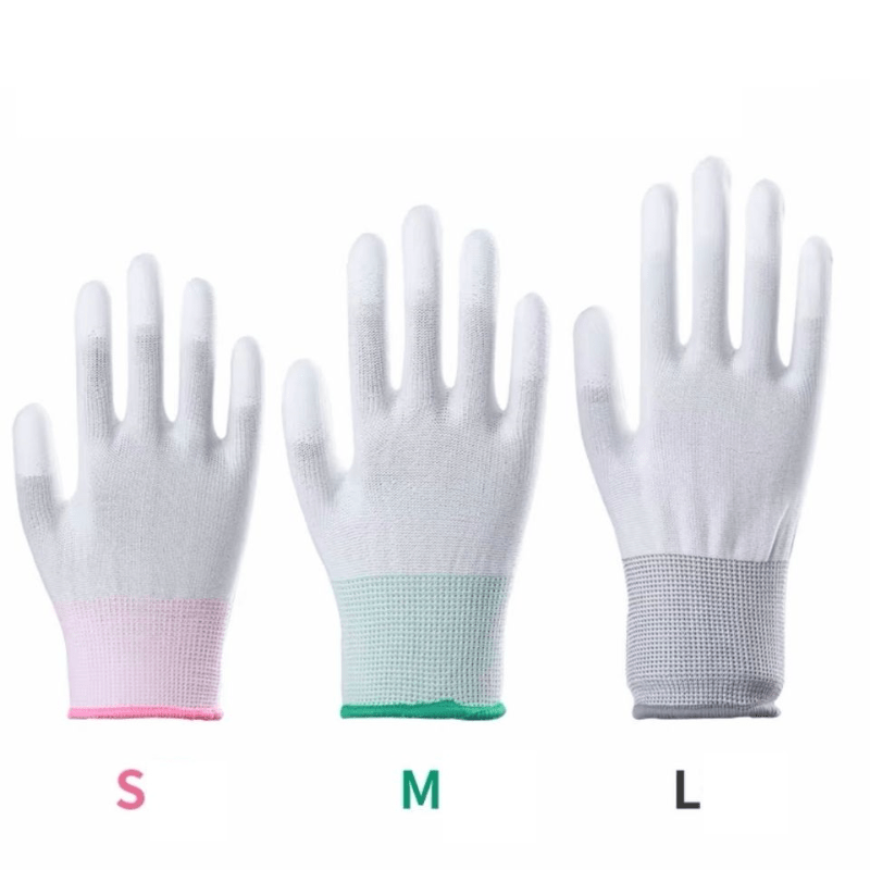 12Pairs Nylon PU Finger Coated Gloves Anti static Knitted Gloves