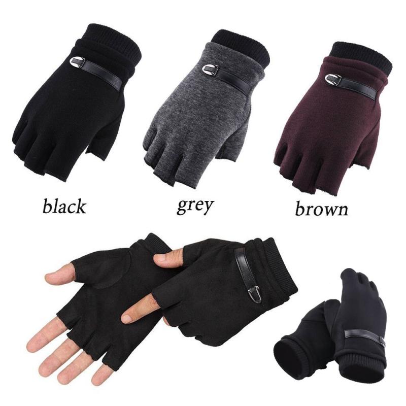 Mens Thermal Fingerless Knitted Winter Gloves