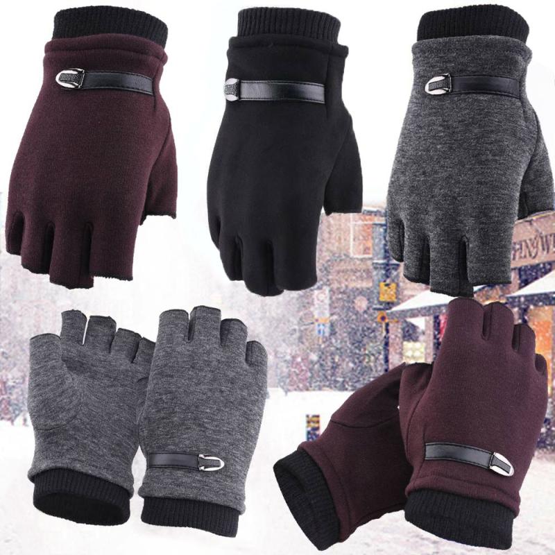 Mens Thermal Fingerless Knitted Winter Gloves