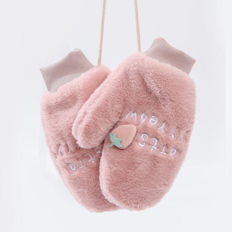 Couples Cartoon Strawberry Windproof Warm Gloves Winter Cold Weather