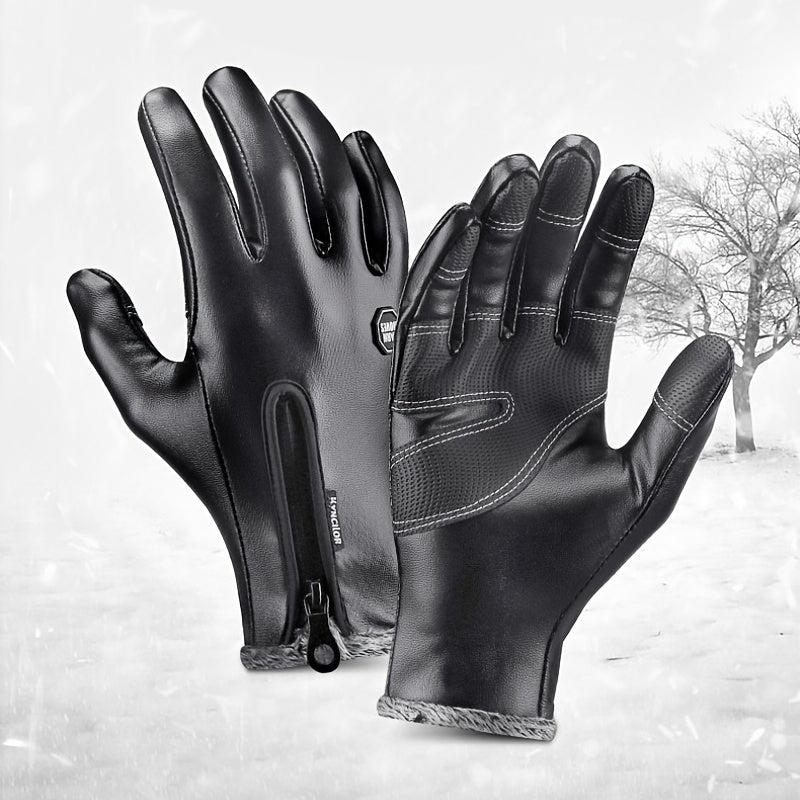 Warm Thermal PU Leather Touch Screen Gloves Windproof Waterproof Gloves