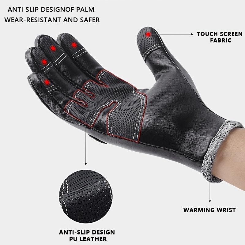 Warm Thermal PU Leather Touch Screen Gloves Windproof Waterproof Gloves