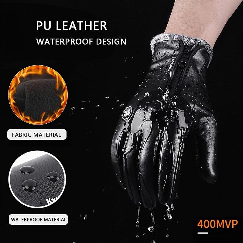 Warm Thermal PU Leather Touch Screen Gloves Windproof Waterproof Gloves