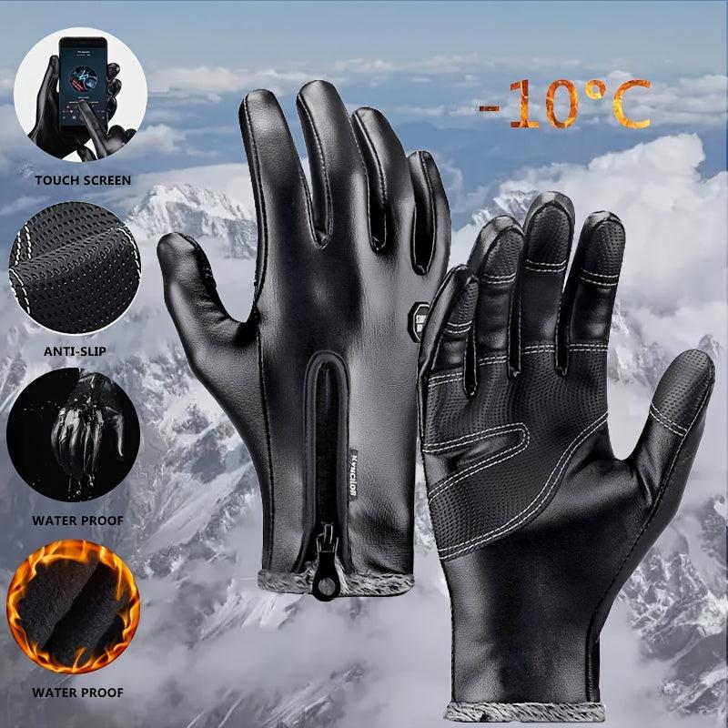 Warm Thermal PU Leather Touch Screen Gloves Windproof Waterproof Gloves