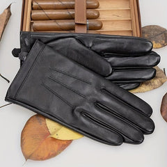 Winter Waterproof Leather Gloves For Men Plush Lined