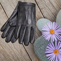 Winter Waterproof Leather Gloves For Men Plush Lined