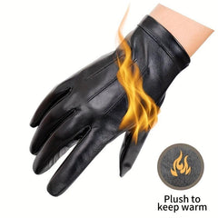 Winter Waterproof Leather Gloves For Men Plush Lined