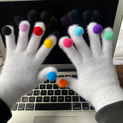 Elastic Knitted Fur Ball Gloves For Snowmobile Hiking