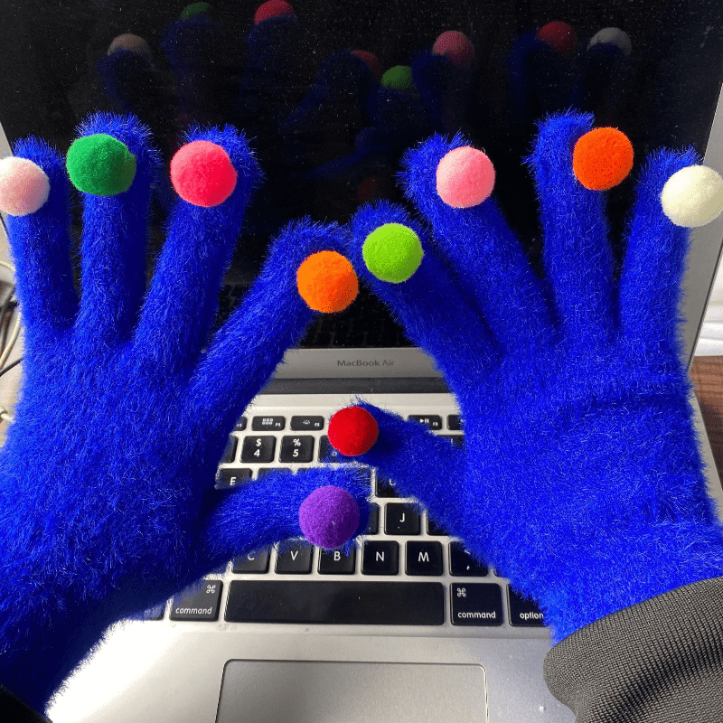 Elastic Knitted Fur Ball Gloves For Snowmobile Hiking