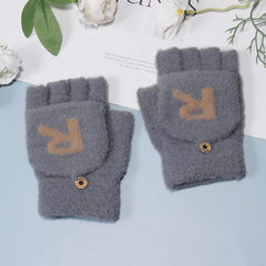 Men's Winter R Letter Knitted Fleece Gloves