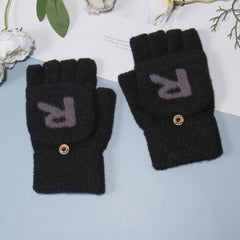 Men's Winter R Letter Knitted Fleece Gloves