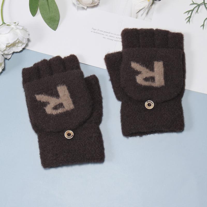 Men's Winter R Letter Knitted Fleece Gloves