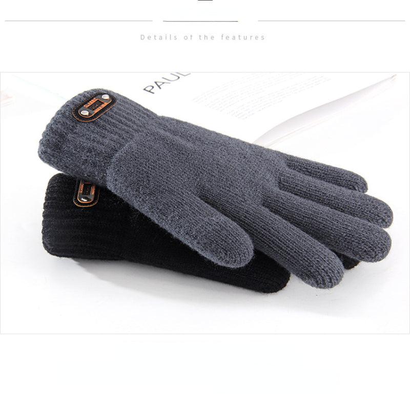 Men's Winter Double Layer Knitted Gloves Riding Gloves