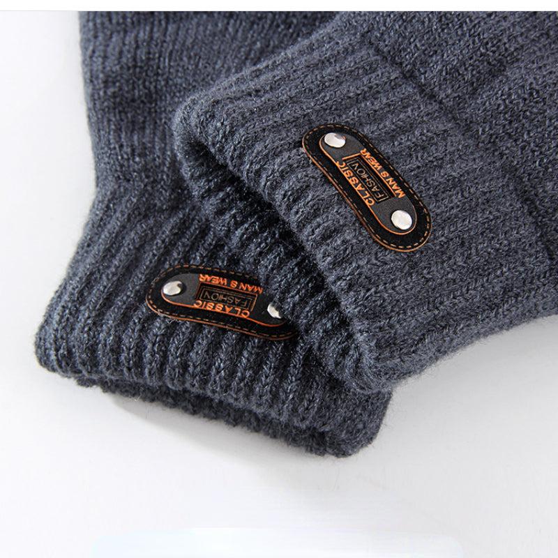 Men's Winter Double Layer Knitted Gloves Riding Gloves
