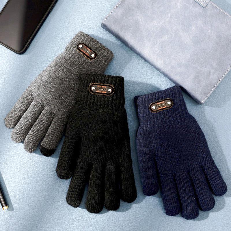Men's Winter Double Layer Knitted Gloves Riding Gloves