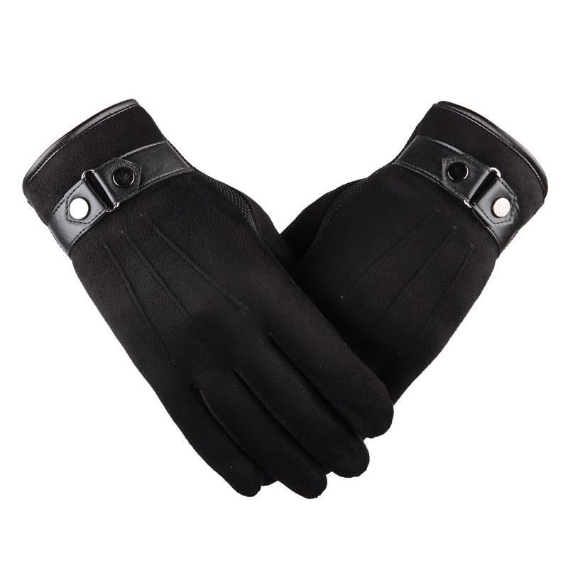 Men's Winter Suede Fuzzy Touch Screen Gloves - Thick Warm Cotton Gloves